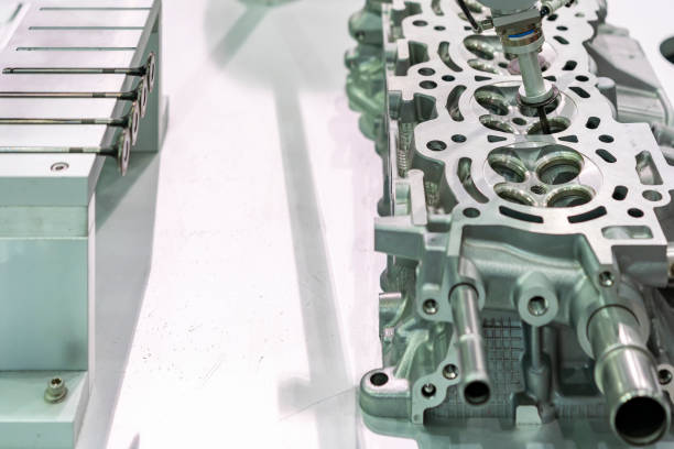 istock high technology accuracy and modern automatic picking by vacuum or suction during assembly intake & exhaust valve with cylinder head engine or parts product of manufacturing process in industrial 1294615891