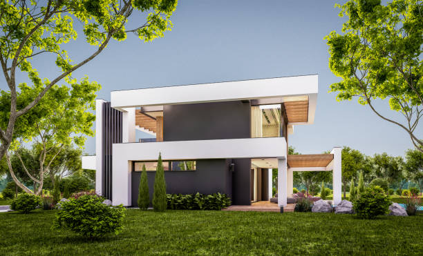 istock 3d rendering of modern house in luxurious style in evening 1294620397