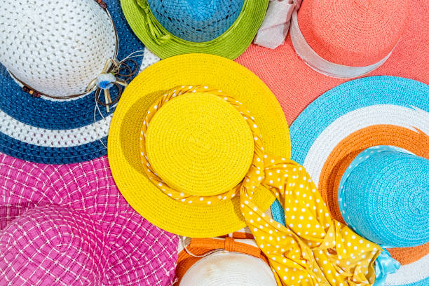 istock Colorful Summer hat background, top view, flat lay 1294621813