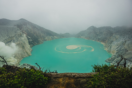 Ijen volcano crater lake in Indonesia