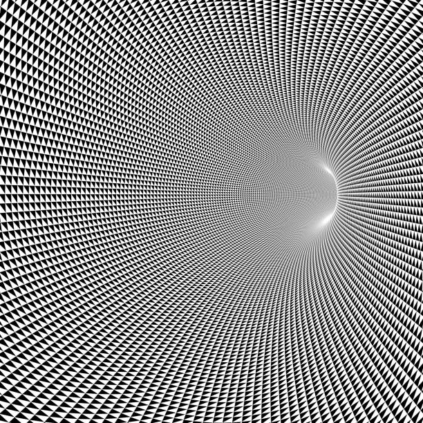 istock Tunnel made of fine triangles, turning. Brighter in the other end. 1294624761