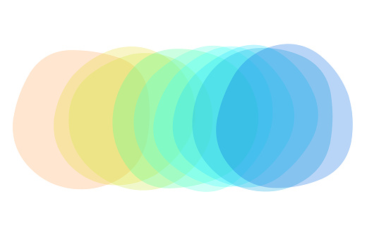 Uneven colorful (blue, green, orange, yellow, green) blobs with round corners, transparent