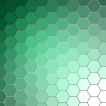 Individually colored hexagons, reflective outline making global gradient.