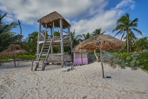 Lifeguard Stand on the Tulum Beach Overlooking the Caribbean Sea in Tulum Mexico on the Yucatan Peninsula