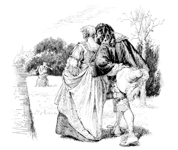 istock Suspicious man walks with a woman in garden 1294630350