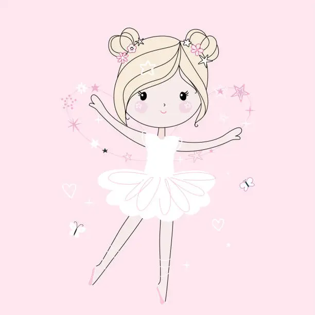 Vector illustration of Cute little dancing girl. Trendy style, modern pastel colors. Vector.