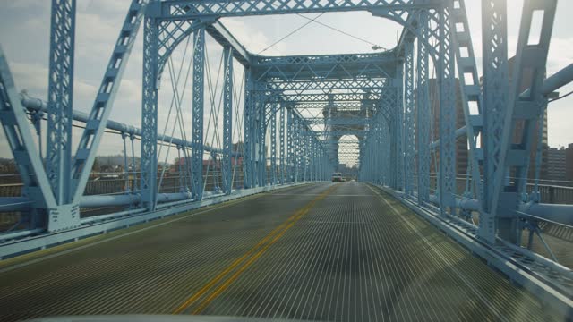 Car Passenger POV of John Roebling Bridge