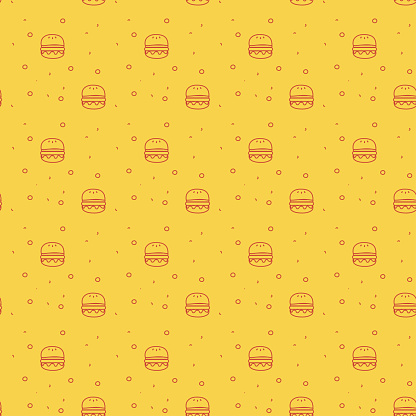 Fun and Modern Seamless Pattern of a Cheese Burger or Hamburger on a Funky Bright Orange Background stock illustration