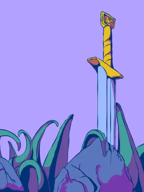 Vector illustration of Hand-drawn illustration - Sword in the stone.