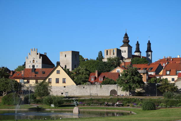 Summer in Visby at Gotland, Baltic Sea Sweden stock photo