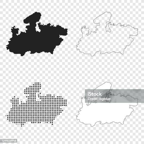 Madhya Pradesh Maps For Design Black Outline Mosaic And White Stock