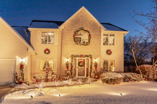 istock Beautiful, glowing holiday home decorated with Christmas lights 1294638991