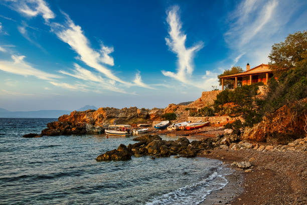 istock Small beach cafe with seaview, Greece, Loutraki 1294639262