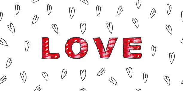 Vector illustration of Love. Be my Valentine. Valentines Day banner. Vector illustration isolated on white background. Calligraphy design for print cards, banner, poster. Trendy design