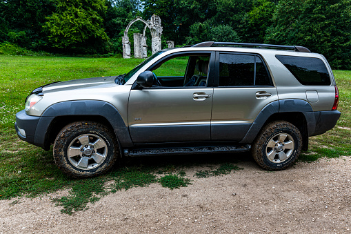 Hungary Bakony mountain range Sept. 8, 2020:  SUV 4x4x touring on the rainsoked forestry track roads.