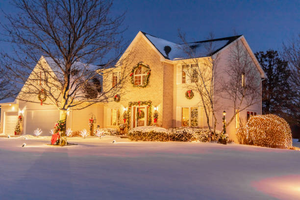 istock Beautiful, glowing holiday home decorated with Christmas lights 1294640224