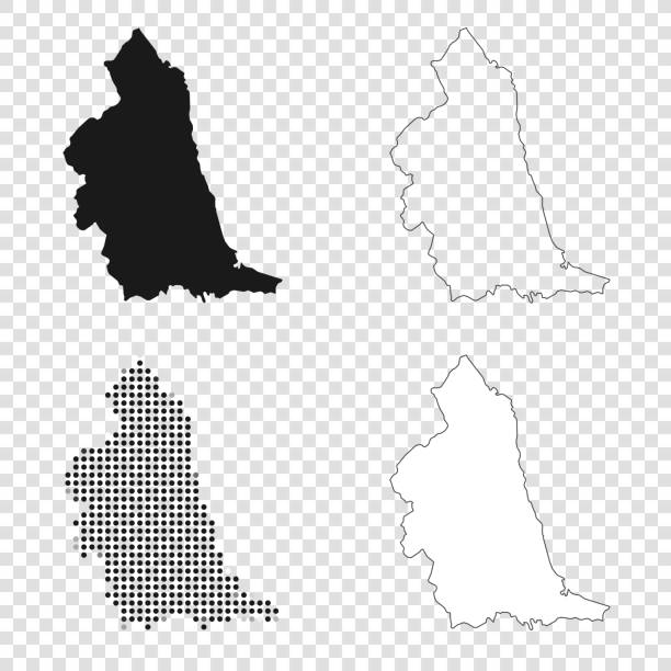 North East maps for design - Black, outline, mosaic and white Map of North East for your own design. With space for your text and your background. Four maps included in the bundle: - One black map. - One blank map with only a thin black outline (in a line art style). - One mosaic map. - One white map with a thin black outline. The 4 maps are isolated on a blank background (for easy change background or texture).The layers are named to facilitate your customization. Vector Illustration (EPS10, well layered and grouped). Easy to edit, manipulate, resize or colorize. modern map north east england uk stock illustrations