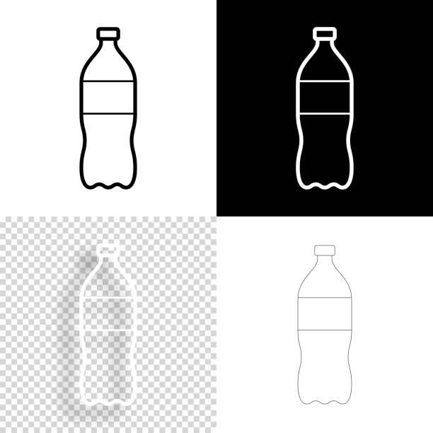 탄산음료 한 병. 디자인 아이콘입니다. 빈, 흰색 및 검은색 배경 - 선 아이콘 - soda bottle stock illustrations