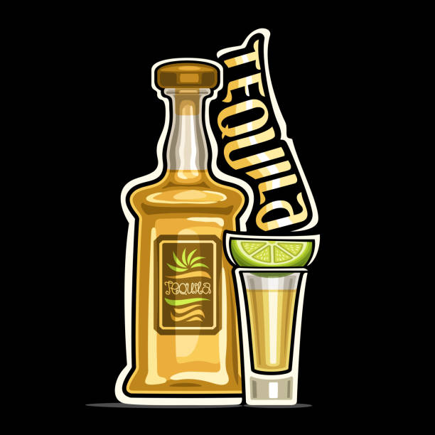 etykieta wektorowa dla tequili - drink mexican culture tequila shot tequila stock illustrations