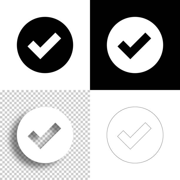 표시를 확인합니다. 디자인 아이콘입니다. 빈, 흰색 및 검은색 배경 - 선 아이콘 - checkbox check mark symbol expressing positivity stock illustrations