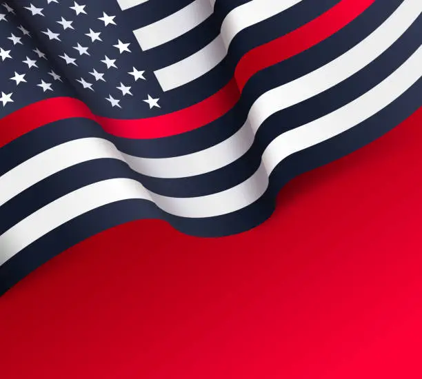 Vector illustration of Firefighters Thin Red Line American Flag