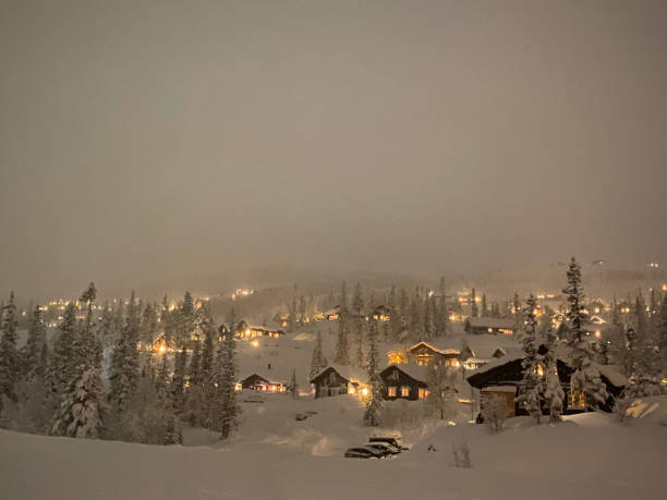 istock Cabins at night in Norwegian mountain village 1294662916