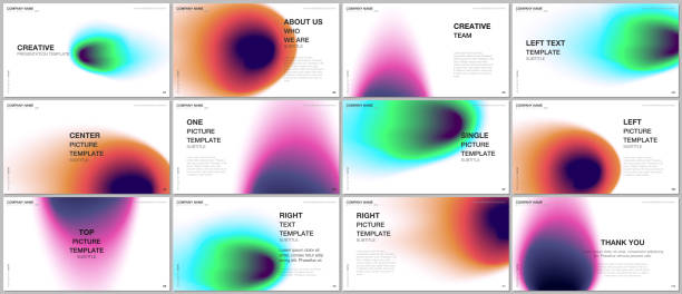 Presentation design vector templates, multipurpose template for presentation slide, flyer, brochure cover design, infographic report. Abstract blur shapes with iridescent colors soft effect gradients. Presentation design vector templates, multipurpose template for presentation slide, flyer, brochure cover design, infographic report. Abstract blur shapes with iridescent colors soft effect gradients blob illustrations stock illustrations