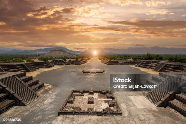 Landmark Teotihuacan Pyramids Complex Located In Mexican Highlands And Mexico Valley Close To Mexico City Stock Photo - Download Image Now