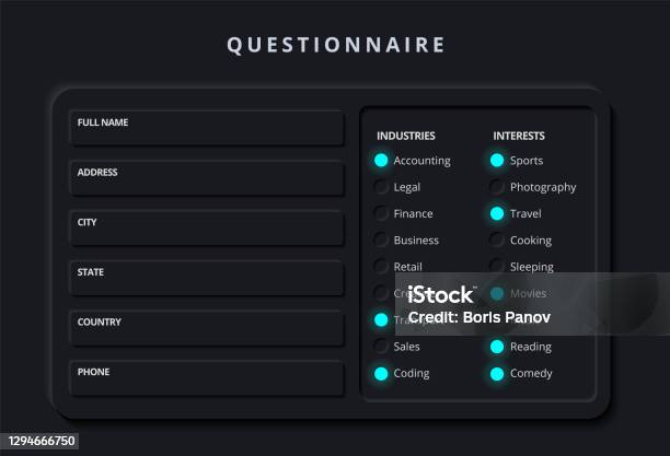 Modern Ui Questionnaire Questionnaire Or Poll Survey Form With Checkbox And Data Entry User ...