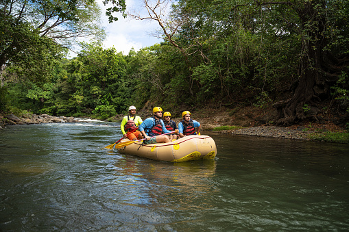 Rafting adventure on inflatable boat