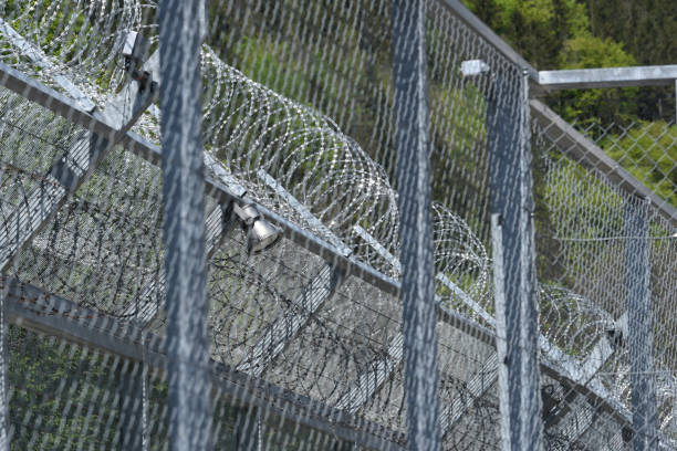 istock barbed wire fence as security measurement in prison 1294672415