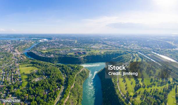 Aerial Of Niagara Falls Town View Ontario Canada Stock Photo - Download Image Now - Niagara Falls, Niagara Falls City - New York State, Niagara Falls City - Ontario