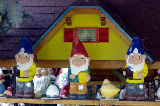 garden gnomes or dwarves as decorational element in a garden