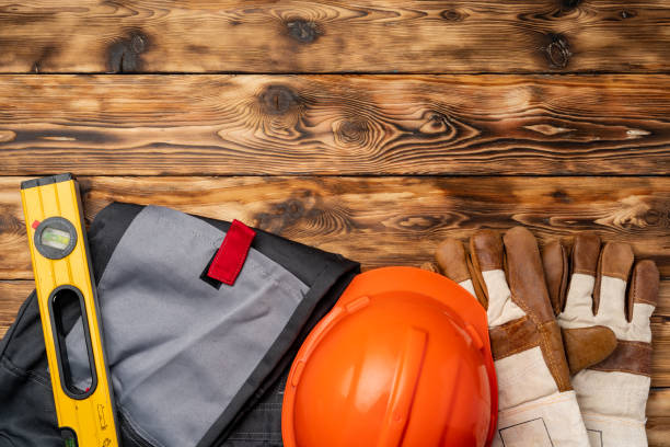 istock Top view of uniform of construction worker 1294680245