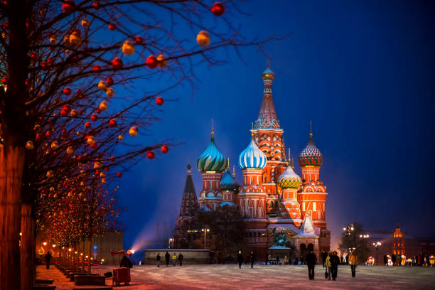 istock St. Basil's Cathedral on Red Square in Moscow at night on New Years holidays 1294681775