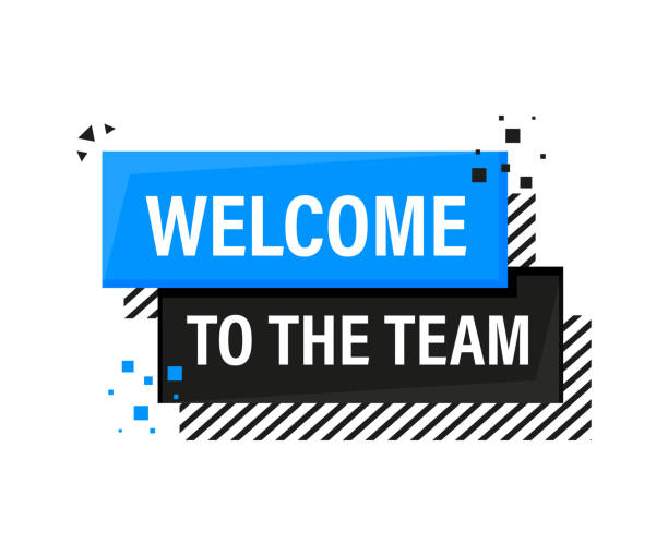 Welcome to the team megaphone blue banner in 3D style on white background. Vector illustration. Welcome to the team megaphone blue banner in 3D style on white background. Vector illustration welcome team stock illustrations