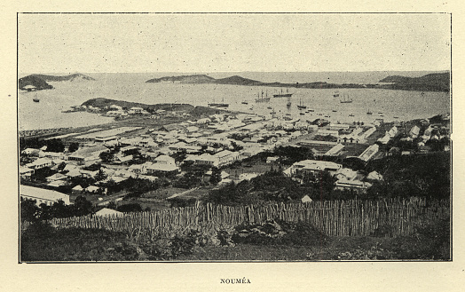 Vintage photograph of Cityscape of Noumea capital and largest city of New Caledonia, Victorian 19th Century