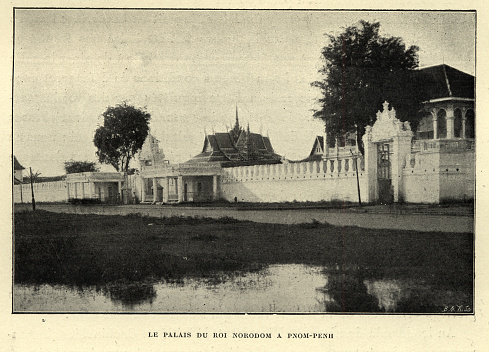 Vintage photograph of King Norodom's Palace in Phnom Penh, Cambodia, Victorian 19th Century.