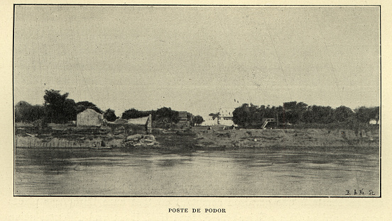 Vintage photograph of Poste de Podor, Senegal, West Africa, Victorian 19th Century