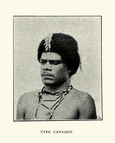 Vintage photograph of a Kanak man, Victorian 19th Century. The Kanak are the indigenous Melanesian inhabitants of New Caledonia, an overseas collectivity of France in the southwest Pacific.