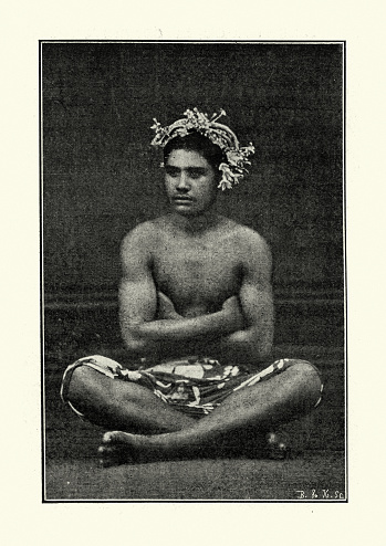 Vintage photograph of a Tahitian man, Victorian 19th Century