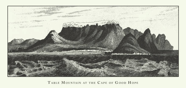 Table Mountain at the Cape of Good Hope, Rock and Valley Formations and Stratification Engraving Antique Illustration, Published 1851 Table Mountain at the Cape of Good Hope, Rock and Valley Formations and Stratification Engraving Antique Illustration, Published 1851. Source: Original edition from my own archives. Copyright has expired on this artwork. Digitally restored. cape peninsula stock illustrations
