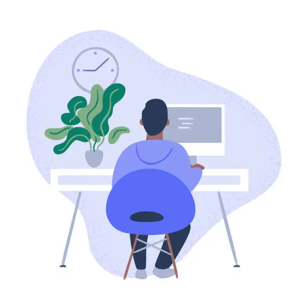 Vector illustration of Illustration of person working in tidy modern office