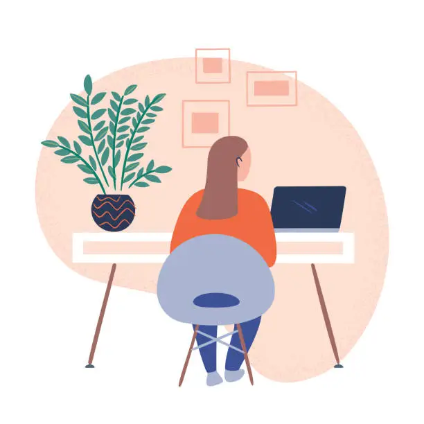 Vector illustration of Illustration of person working in tidy modern office