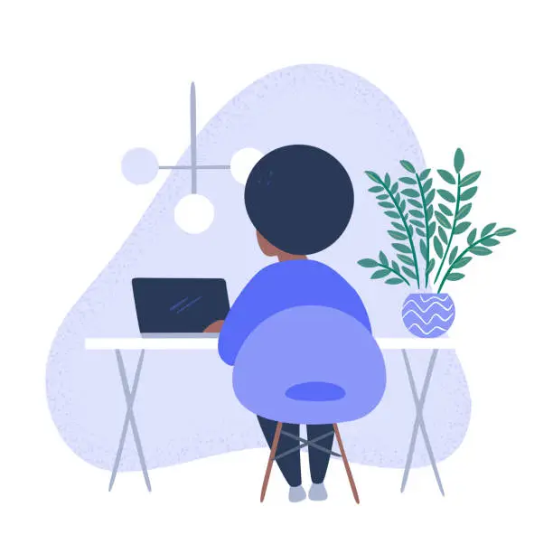 Vector illustration of Illustration of person working in tidy modern office