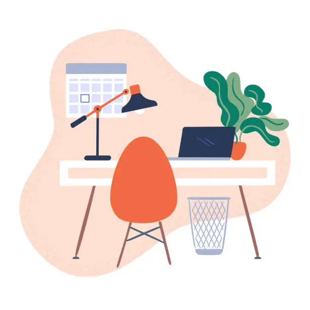 Vector illustration of Illustration of tidy modern office workspace