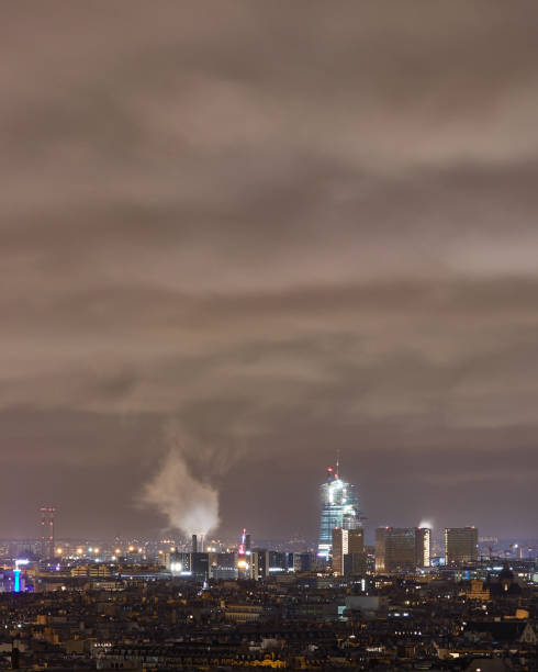 istock Moody sky with Paris city skyline. 1294699161