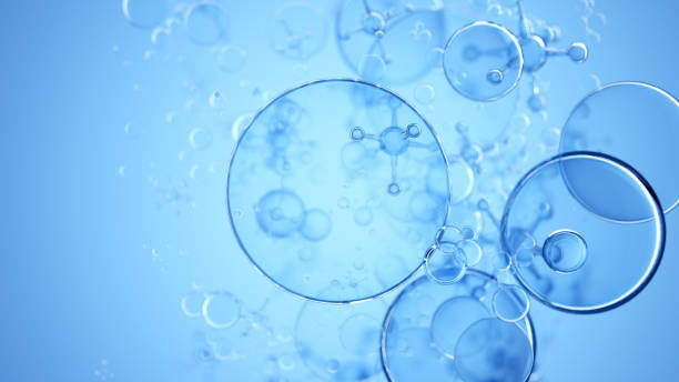 추상적인 나노 분자 구조. 물 3d 구체 - 화학 과학 이미지 뉴스 사진 이미지