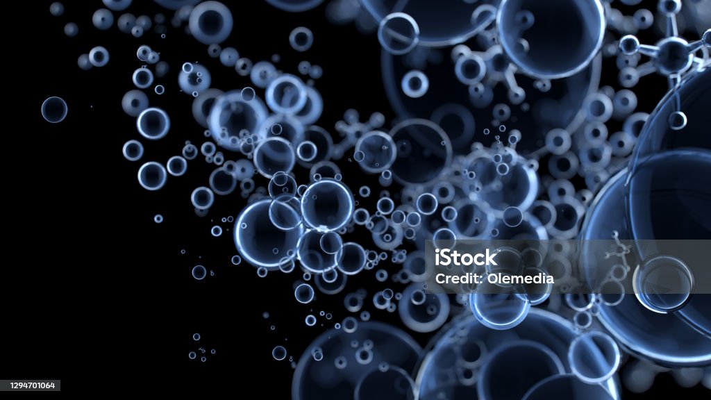 Abstrakte nanomolekulare Struktur. Wasser 3d Kugeln - Lizenzfrei Wasserstoff Stock-Foto