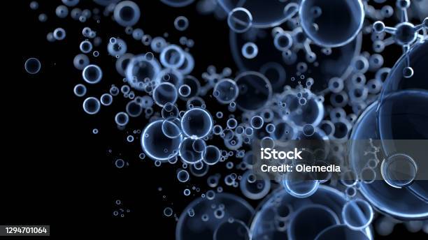 Abstrakte Nanomolekulare Struktur Wasser 3d Kugeln Stockfoto und mehr Bilder von Wasserstoff